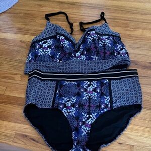 Cacique Black and Purple Floral Bikini Set
